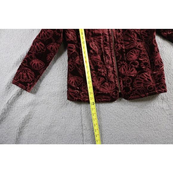 Johnny Was Jacket L Red Velvet Quilted Cooper Silk Blend Embroidered No Tassels - Picture 6 of 8